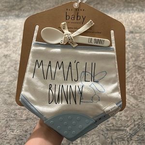 RAE DUNN. Baby by magenta . Tether bibs and spoon set